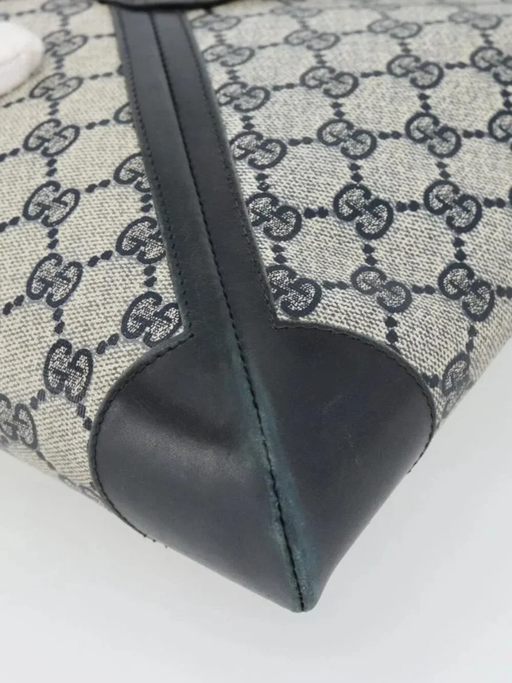 GUCCI GG Supreme Sherry Line Shoulder Bag PVC Navy Gold Auth ka4505 - Picture 14 of 16